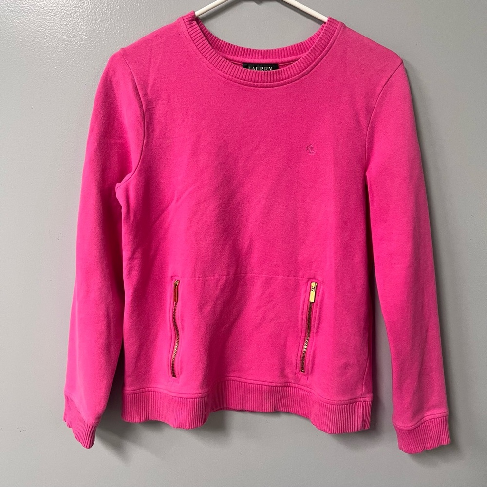lauren ralph lauren pink sweatshirt crewneck kangaroo pocket preppy sz m no‎ tag